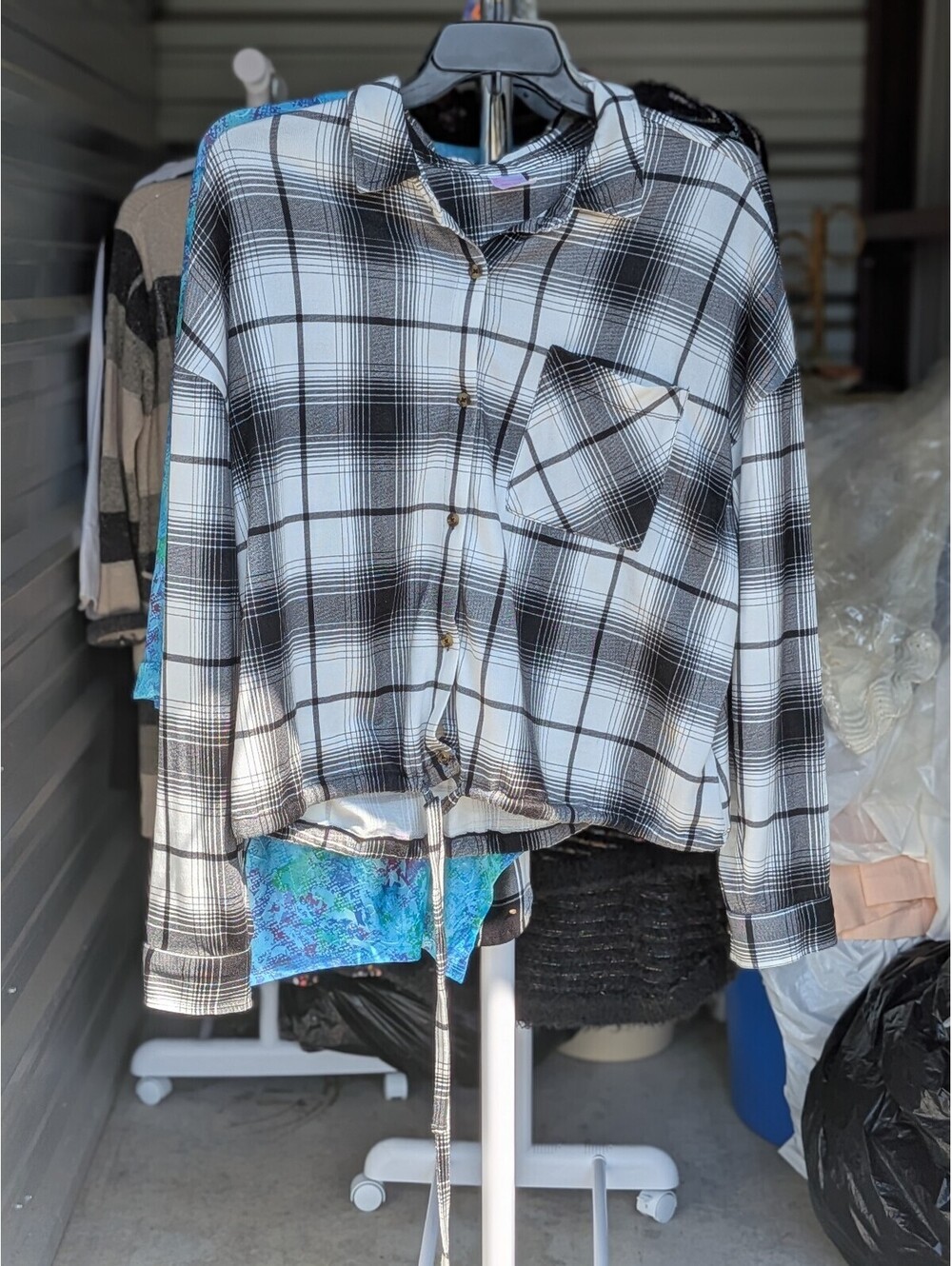 No Boundaries black and white plaid hooded top